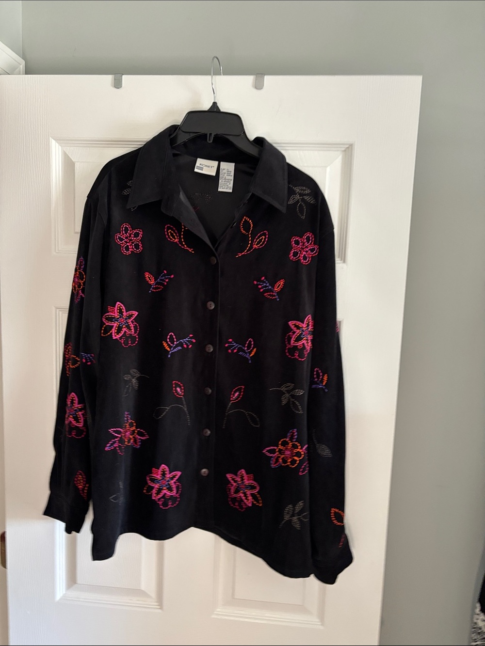 Koret Black Button-Up Jacket with Pink & Orange Floral Embroidery
